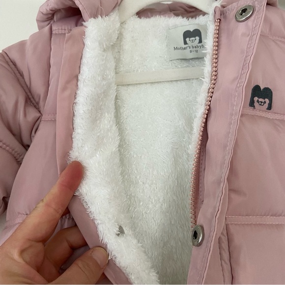 Mother's BabyBear Snowsuit Puffer Bunting 9-12 Months Pink Zip Hooded Winter - Picture 9 of 11